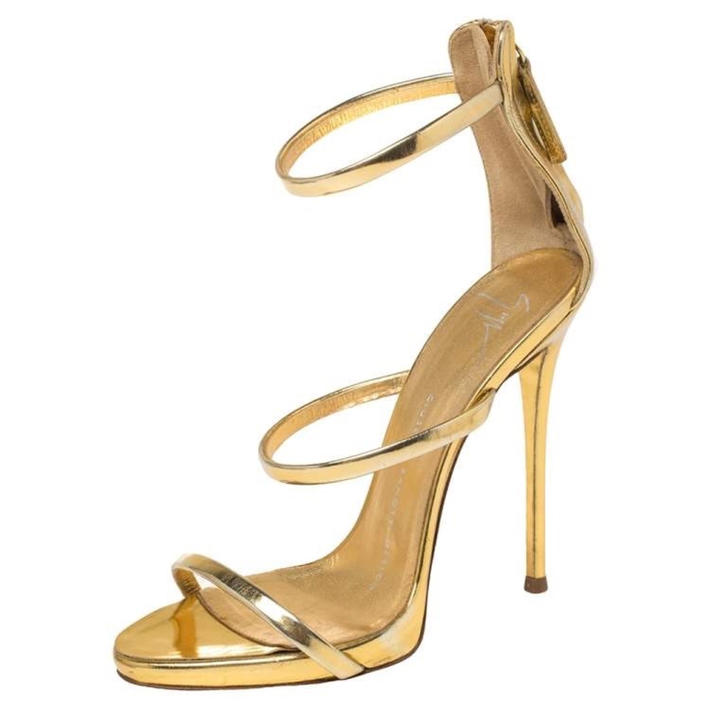 Giuseppe Zanotti Gold Leather Harmony Sandals Size 38.5